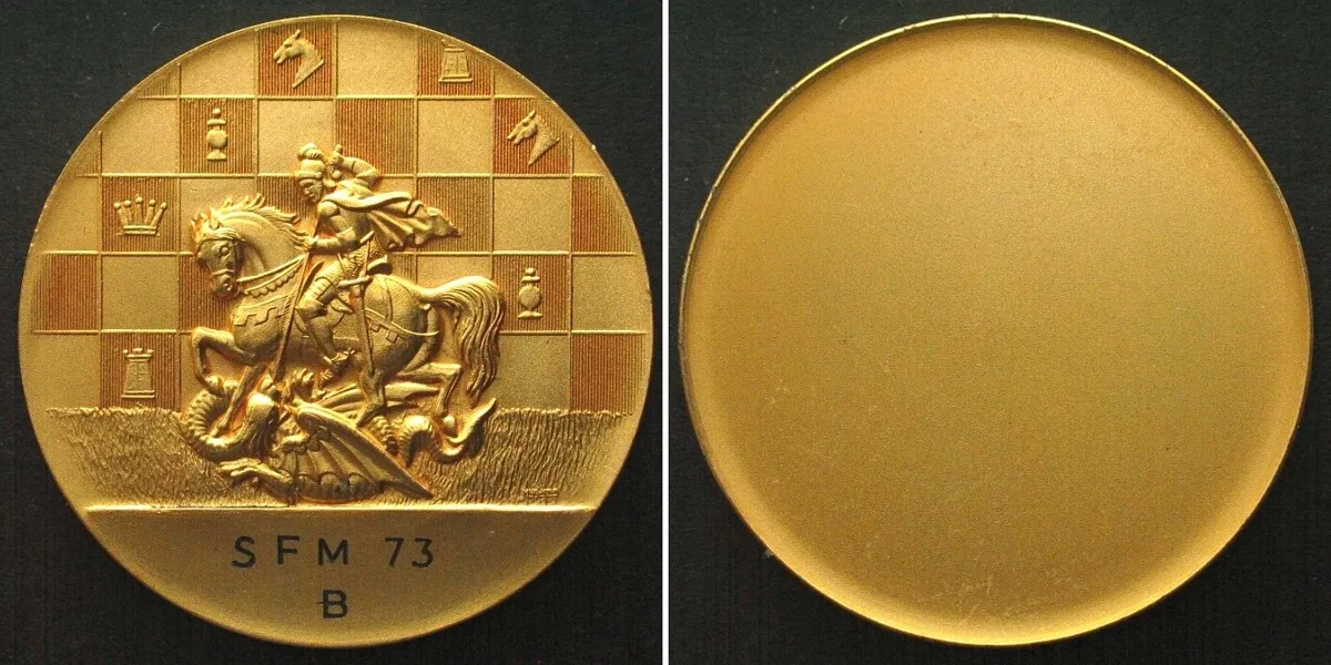 1973 SWITZERLAND Medal 1973 CHESS gilt bronze SCARCE! UNC