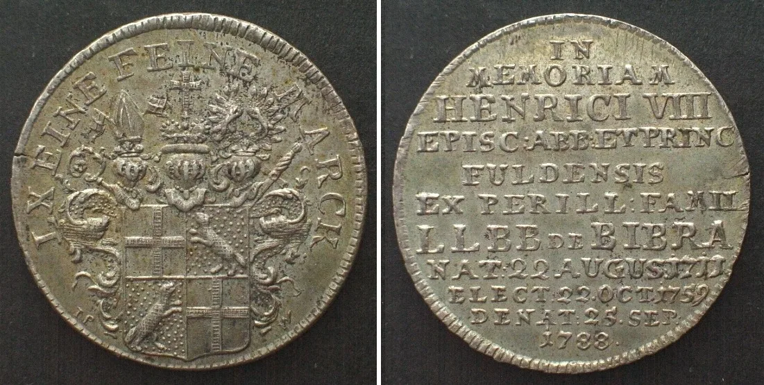 1788 FULDA 20 Kreuzer 1788, Death of HENRY VIII of BIBRA, silver UNC-!