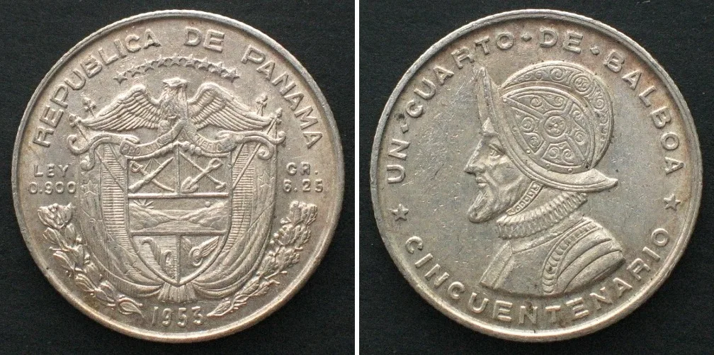 1953 PANAMA 1/4 Balboa 1953, CINCUANTENARIO, silver, UNC-!