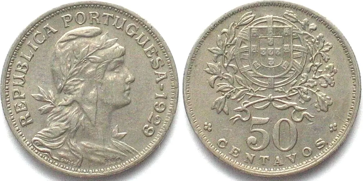 1929 PORTUGAL 50 Centavos 1929 Cu-Ni XF! EF
