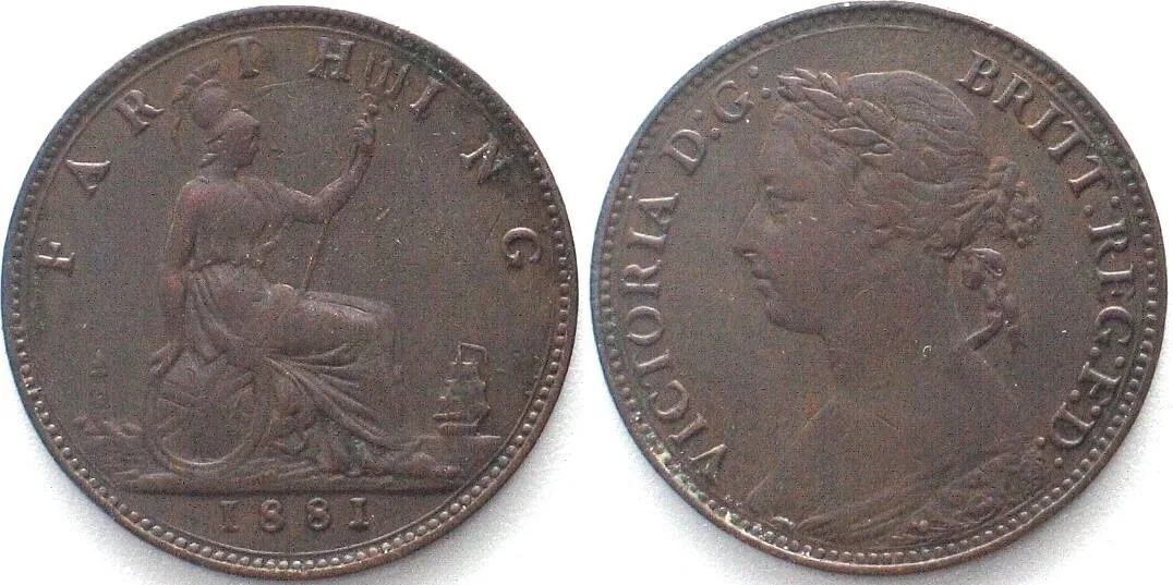 1881 GREAT BRITAIN Farthing 1881 VICTORIA bronze XF! EF