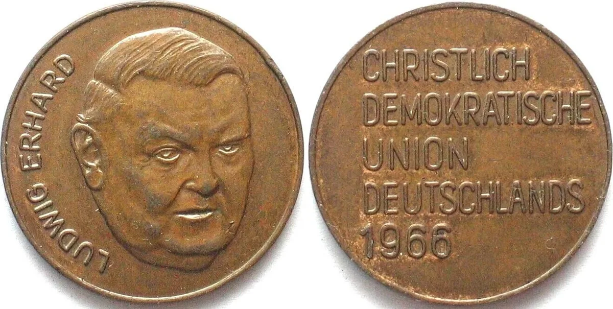 1966 Germany LUDWIG ERHARD - CDU 1966 Election Advert Token 30mm UNC-