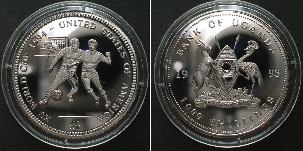 1993 UGANDA - PATTERN 1000 Shillings 1993, SOCCER WORLD CUP, Cu-Ni Proof