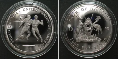 1993 UGANDA - PATTERN 1000 Shillings 1993, SOCCER WORLD CUP, Cu-Ni Proof