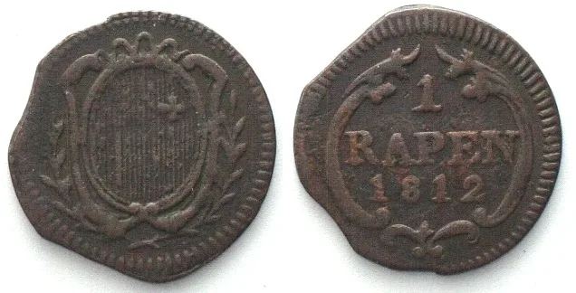 1812 Swiss Cantons SCHWYZ Rappen 1812 copper VF+
