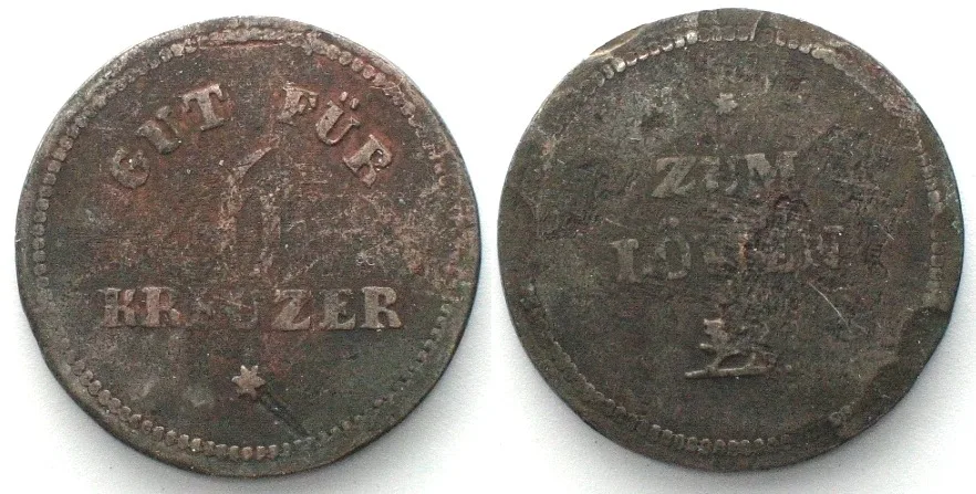 1850 ZUM LOWEN 6 Kreuzer ND (ca.1850) copper 22mm VF