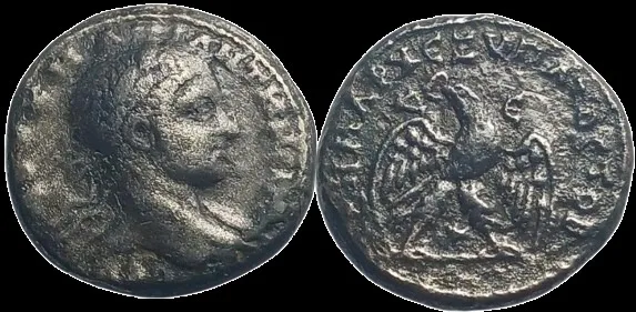 Roman Provincial ELAGABALUS 219 AD, AR billon tetradrachm 25mm 12.35gm, struck at Antioch. Eagle standing. Toned
