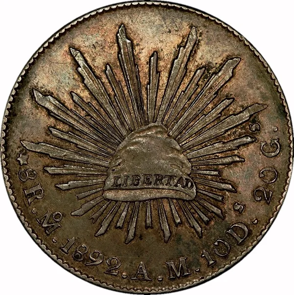Mexico, Second Republic, 1892, Mo A.M., 8 Reales, EF