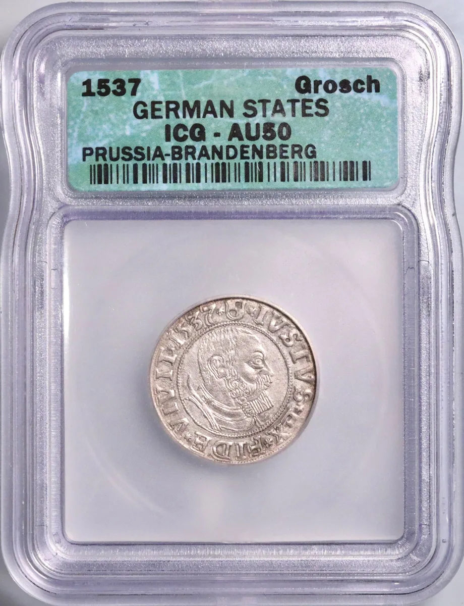 German States, Prussia: Albert I (1525-1568), silver groschen, 1537 CE. ICG AU50.