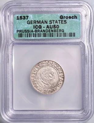 German States, Prussia: Albert I (1525-1568), silver groschen, 1537 CE. ICG AU50.
