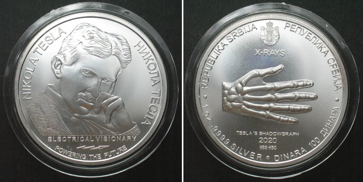2020 SERBIA 100 Dinara 2020 NIKOLA TESLA - X-RAYS, silver 1 oz BU