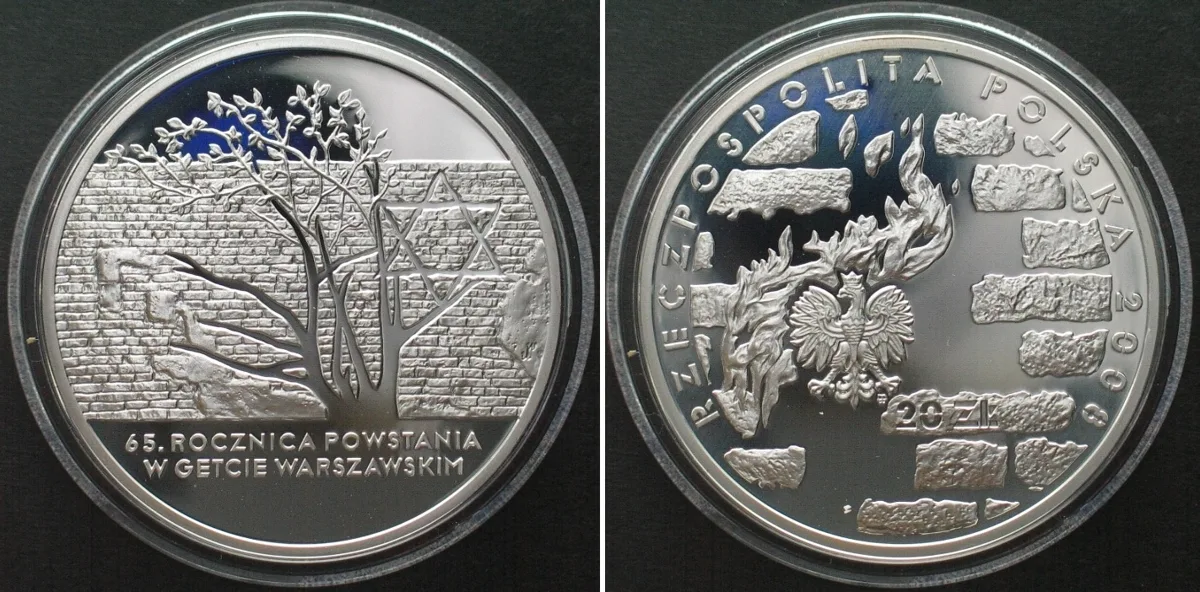 2008 POLAND 20 Zlotych 2008, WARSAW GHETTO UPRISING silver Proof