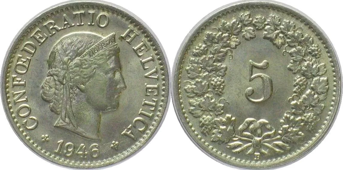 1946 SWITZERLAND 5 Rappen 1946 Cu-Ni BU!!!
