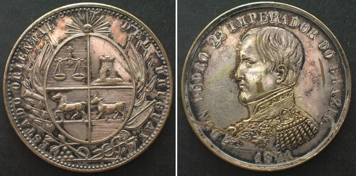 1841 URUGUAY Medal 1841 PEDRO II of BRAZIL, silvered bronze, 34mm, Prooflike specimen Prooflike
