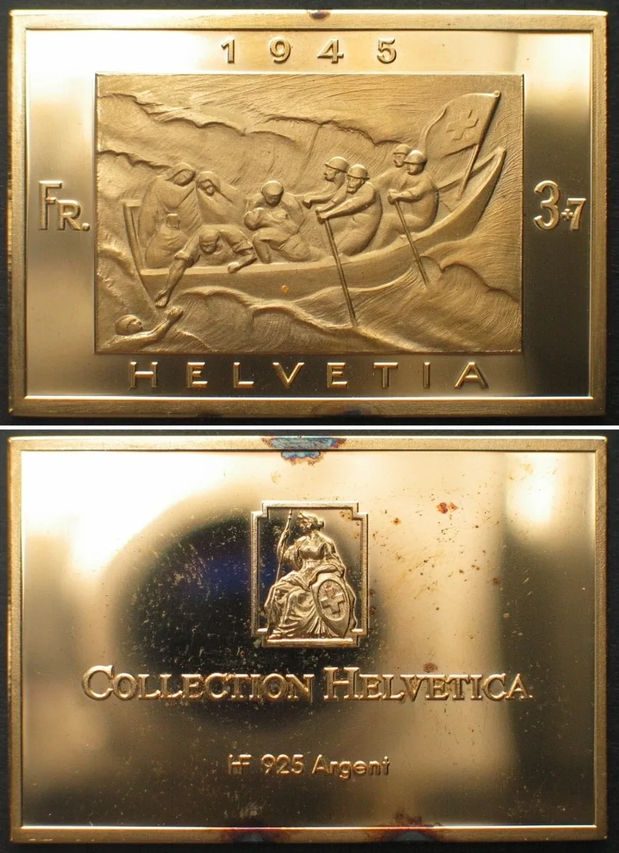 1985 COLLECTION HELVETICA, Schweizer Spende an Kriegsgeschädigte 1945, silver ingot Proof