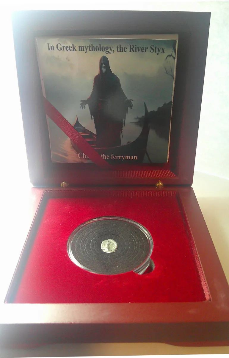 In Greek mythology, the River Styx Charon is the ferryman, obol (Wooden Box Set)