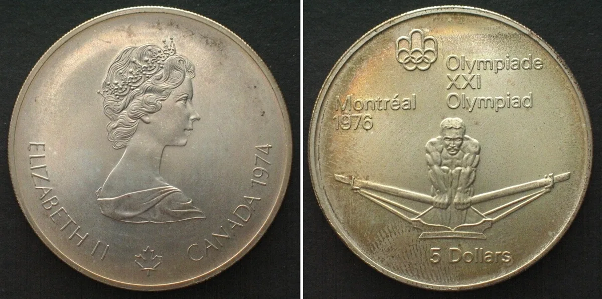 1974 CANADA 5 Dollars 1974, OLYMPICS MONTREAL, silver UNC