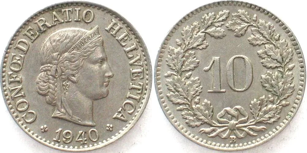 1940 SWITZERLAND 10 Rappen 1940 Cu-Ni AU!