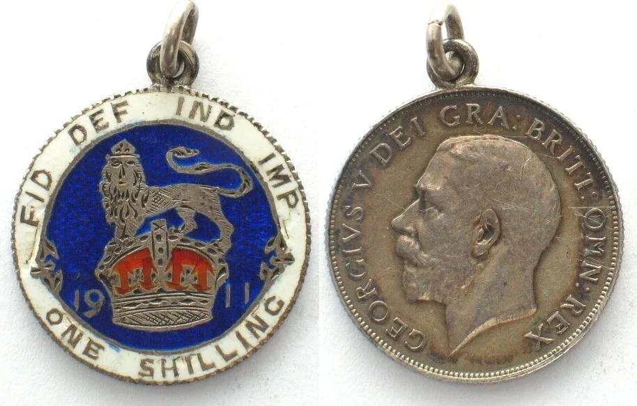 1911 GREAT BRITAIN Shilling 1911 GEORGE V silver PENDANT enamel EF