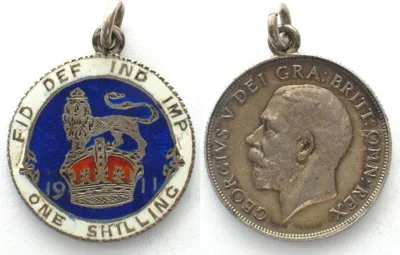 1911 GREAT BRITAIN Shilling 1911 GEORGE V silver PENDANT enamel EF
