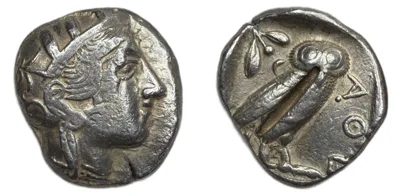 Attica Athens Greece Athena Owl AR Tetradrachm Silver 454-404 BC