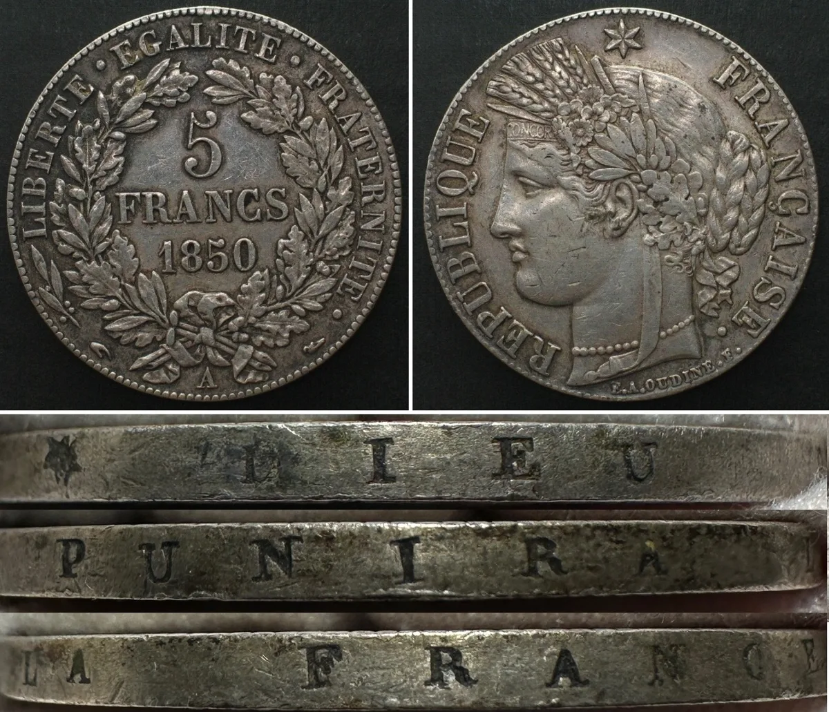 1850 FRANCE 5 Francs 1850 A Satirical edge lettering DIEU PUNIRA LA FRANCE silver RRR VF+