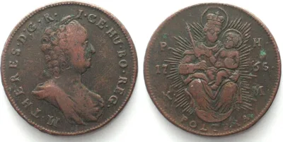1765 HUNGARY Poltura 1765 PH-KM, MARIA THERESIA, Madonna, copper, VF-XF VF-EF