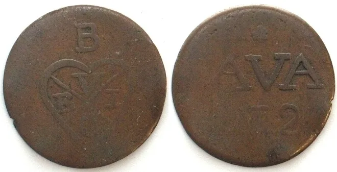 1812 JAVA. Duit 1812, B above VEIC bale-mark copper VF