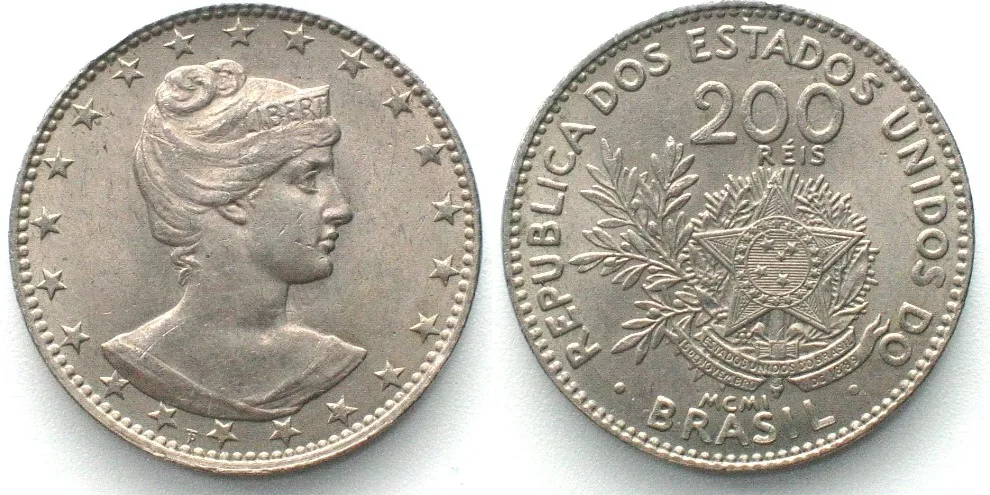 1901 BRAZIL 200 Reis 1901 Cu-Ni UNC!!!
