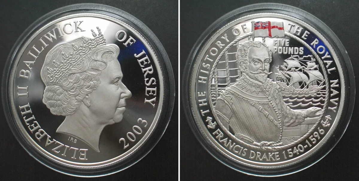 2003 JERSEY 5 Pounds 2003 FRANCIS DRAKE silver COLORED Proof