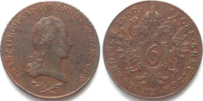 1800 AUSTRIA 6 Kreuzer 1800 A Vienna mint FRANZ II copper XF! EF