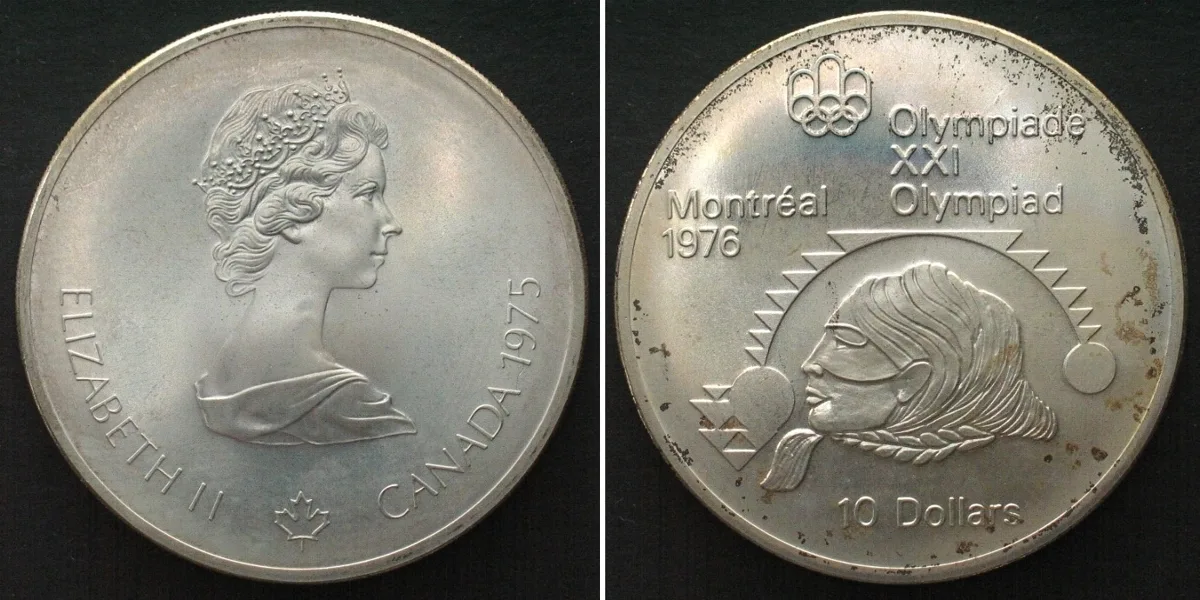 1975 CANADA 10 Dollars 1975, OLYMPICS MONTREAL, silver UNC