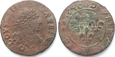 1640 FRANCE Double Tournois 1640 Vienne mint LOUIS XIII copper XF EF