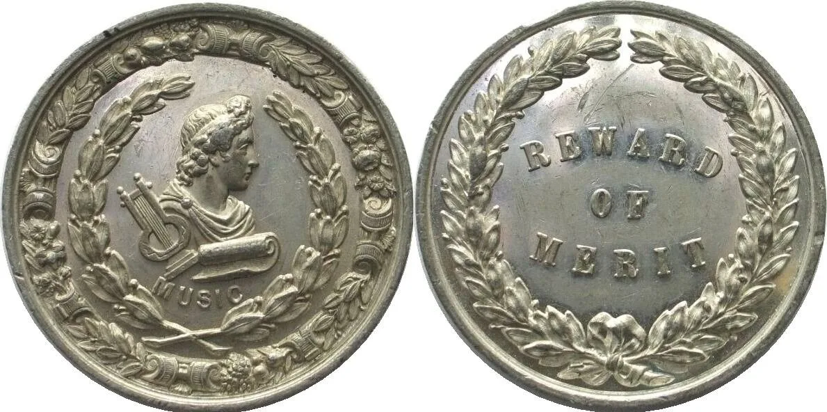 1900 GREAT BRITAIN Victorian school prize medal c.1900 white metal 44mm RARE VARIETY! EF