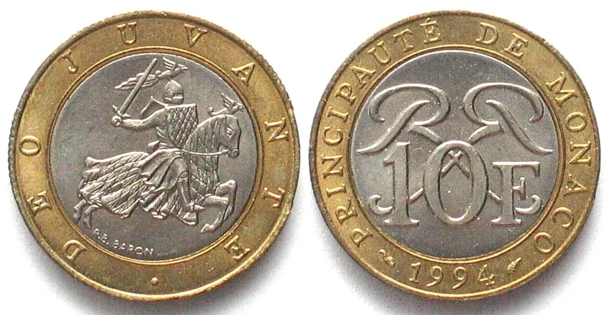 1994 MONACO 10 Francs 1994 RAINIER III bi-metallic UNC