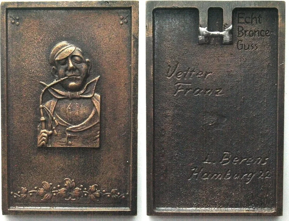 1922 Germany VETTER FRANZ Cast bronze plaque 1922 by L. Berens, Hamburg, 65x42mm UNC-