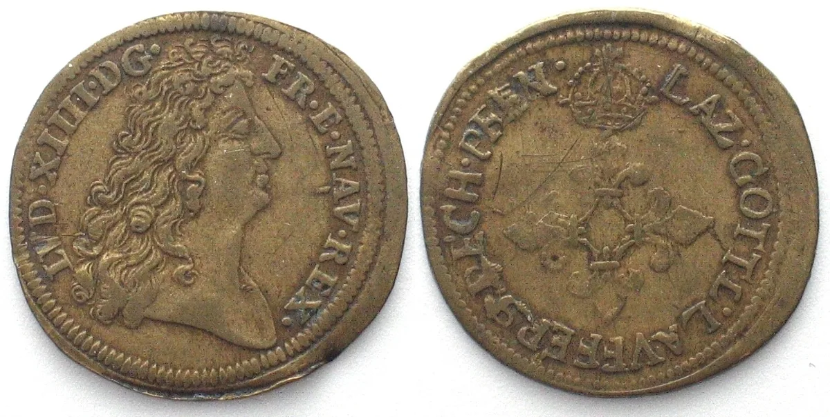 1663-1709 LAZARUS GOTTLIEB LAUFER 1663-1709 Counter LOUIS XIV brass 19mm VF+
