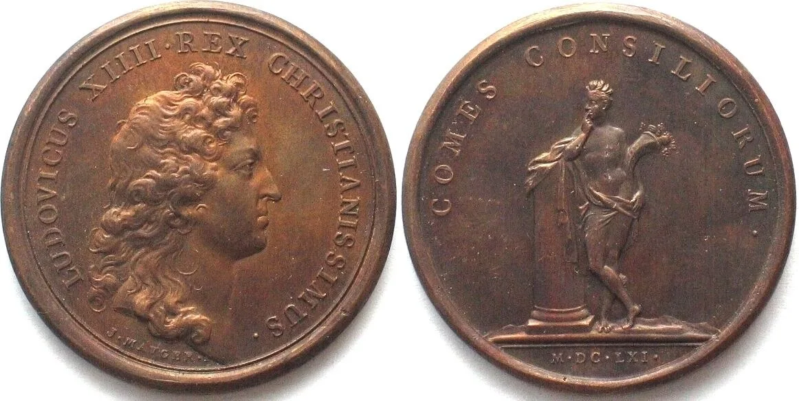 1661 1661. SECRET DES CONSEILS DU ROI. AE Medal by Mauger 41mm AU