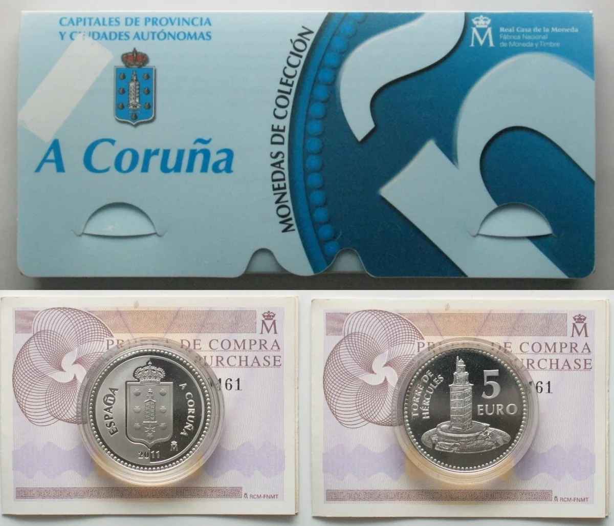 2011 SPAIN 5 Euro 2011, A Coruna, PROVINCIAL CAPITALS silver Proof