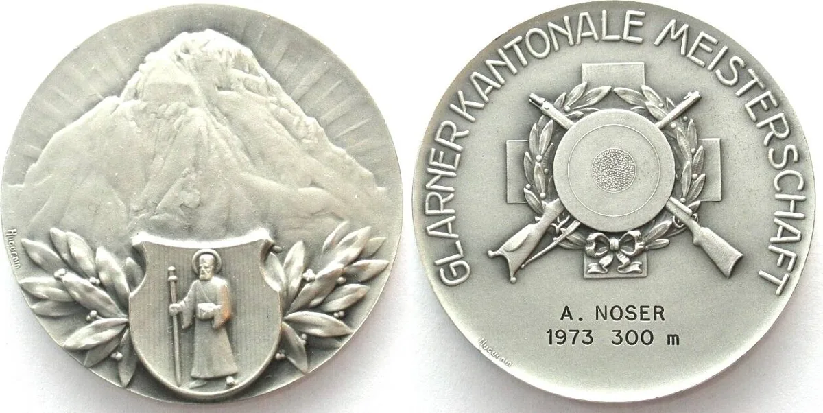 1973 GLARUS 1973 CANTONAL SHOOTING CHAMPIONSHIP Shooting Medal, silvered bronze 50mm UNC