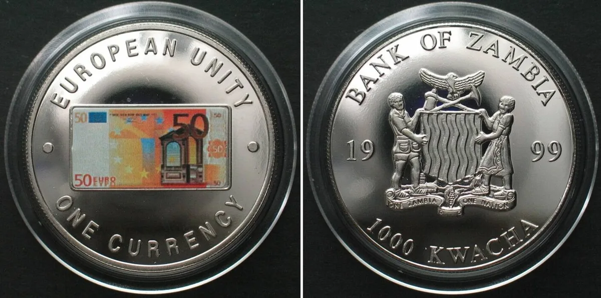 1999 ZAMBIA 1000 Kwacha 1994, 50 EURO NOTE, Cu-Ni Proof