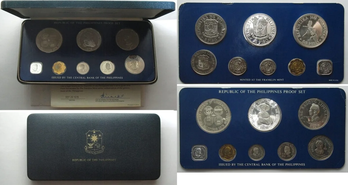 1976 PHILIPPINES 1976 PROOF SET, with 2 x silver 50 & 25 Piso, SCARCE! Proof
