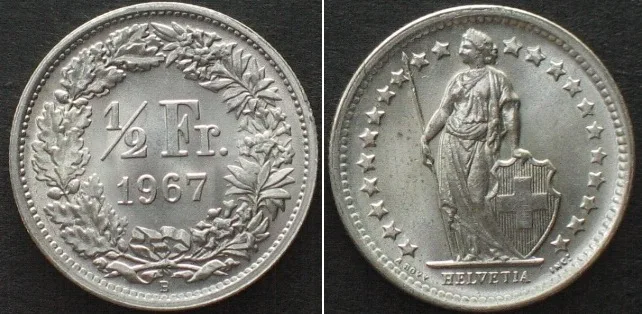 1967 SWITZERLAND 1/2 Franc 1967 silver UNC!!!