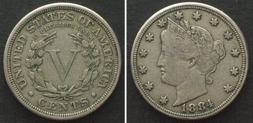1884 US 1884 Liberty Nickel 5 Cents Cu-Ni VF