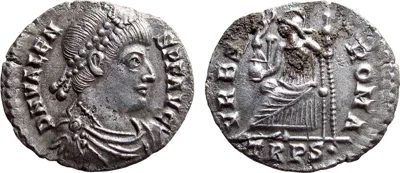 AR Siliqua of Valens 364-378 AD., Roma seated on throne - VRBS ROMA, EF