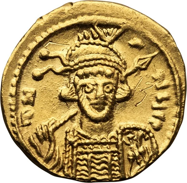 Constantine IV, with Heraclius and Tiberius. Solidus