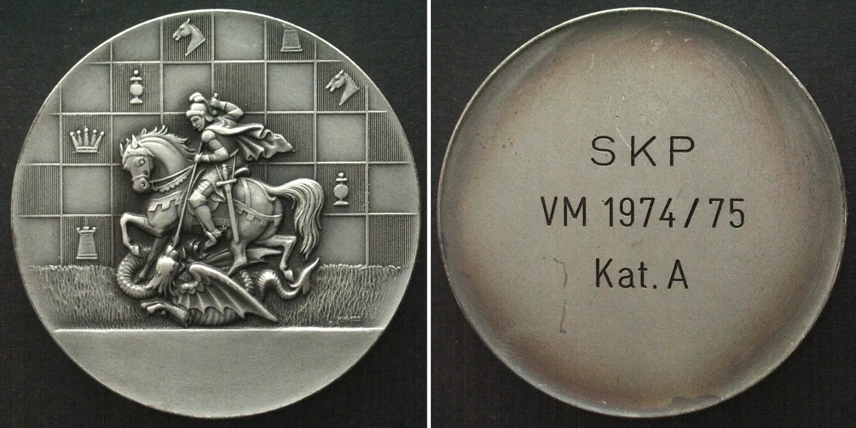 1975 SWITZERLAND Medal 1975 CHESS silvered bronze SCARCE! UNC