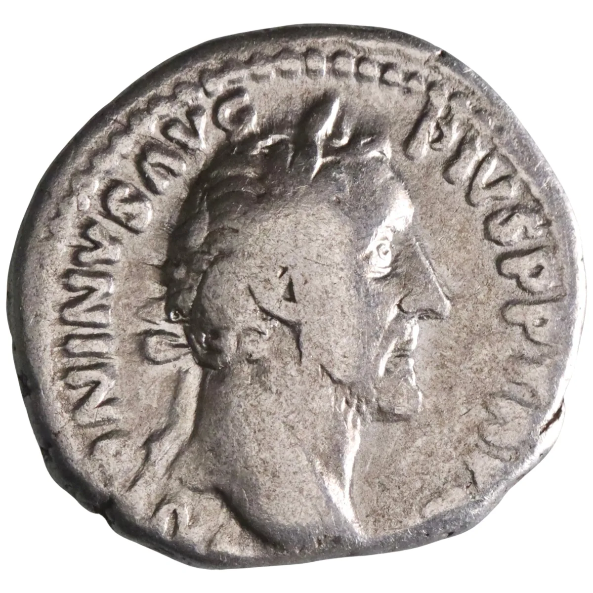 Roman: Antoninus Pius (138-161), silver denarius (3.44g), Rome mint, 148-149 CE. Genius.