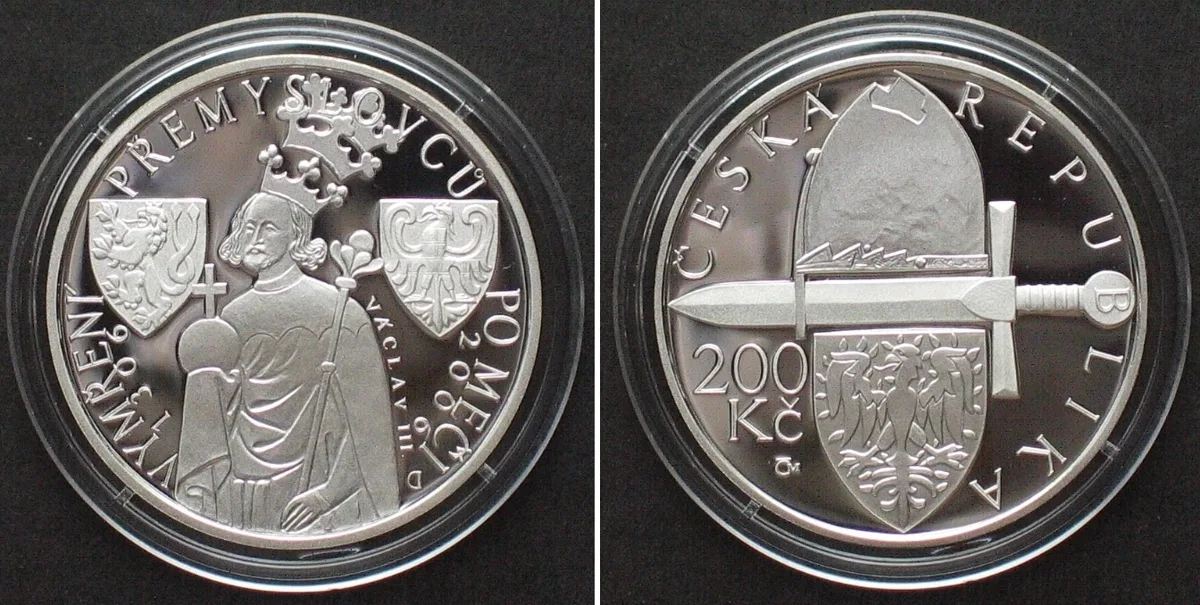 200 Kronen 2006 CZECH REPUBLIC. 200 Korun 2006, Death of Vaclav III, silver Proof