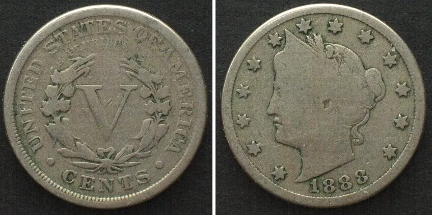 1888 US 1888 Liberty Nickel 5 Cents Cu-Ni F (US: G)